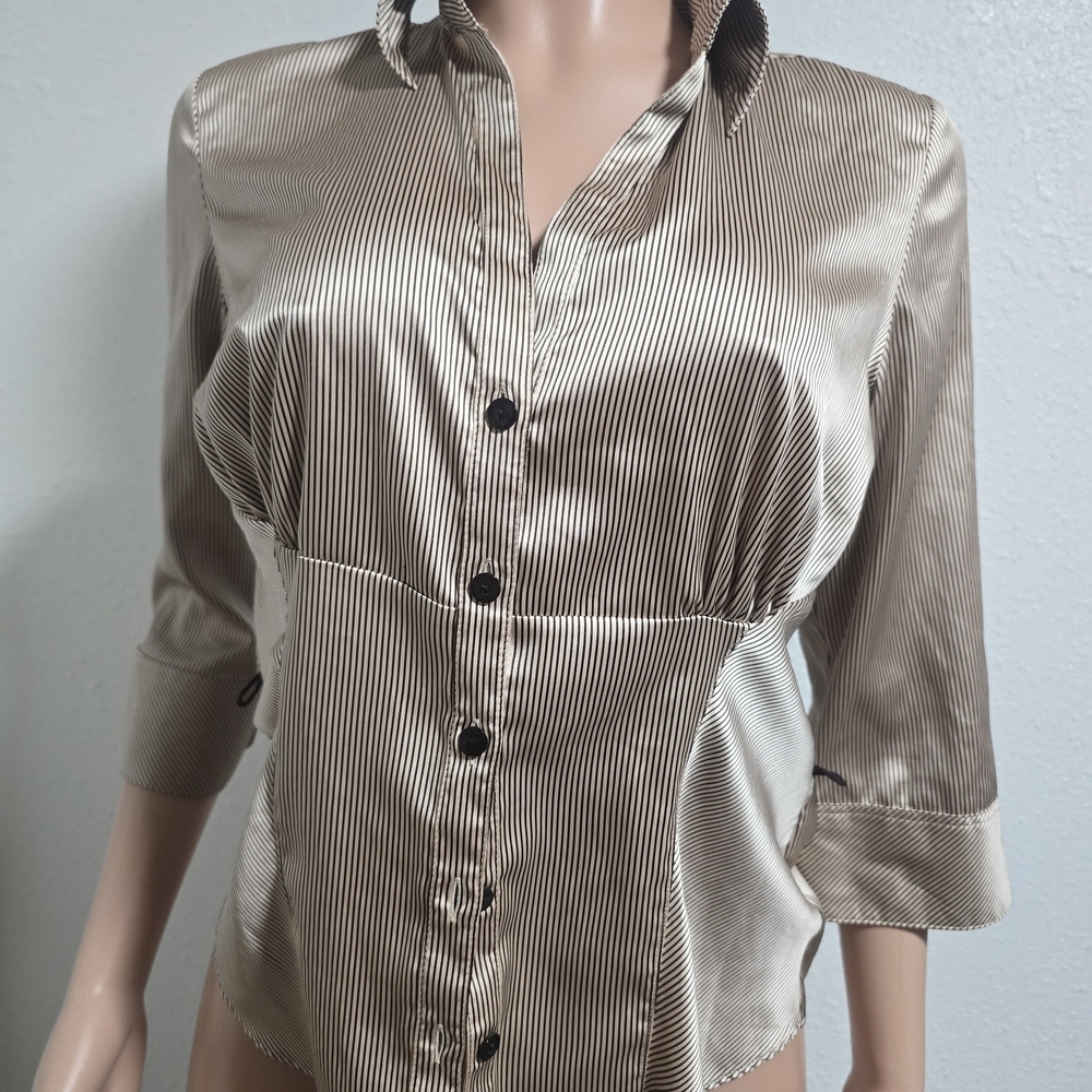 Marks & Spencer Satin Striped Blouse - Gold and Black